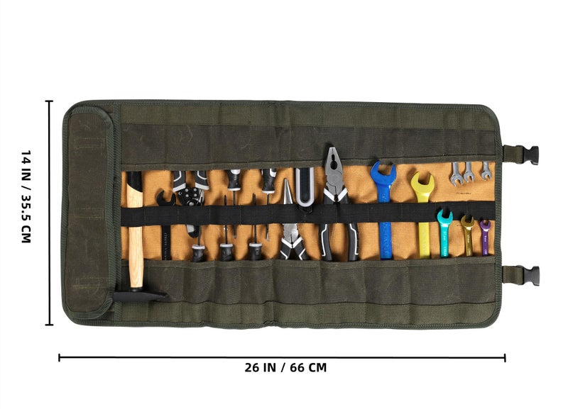 Denifiter Wrench Tool Roll, Heavy Duty Waxed Canvas Multi-purpose Tool Pouch Bag With 25 Pockets, Easy Storage, Durable (Khaki) - Image 2